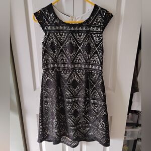 Girls Elegant Black and Off White Lace Dress